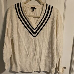Talbots Cream and Black V-Neck Sweater